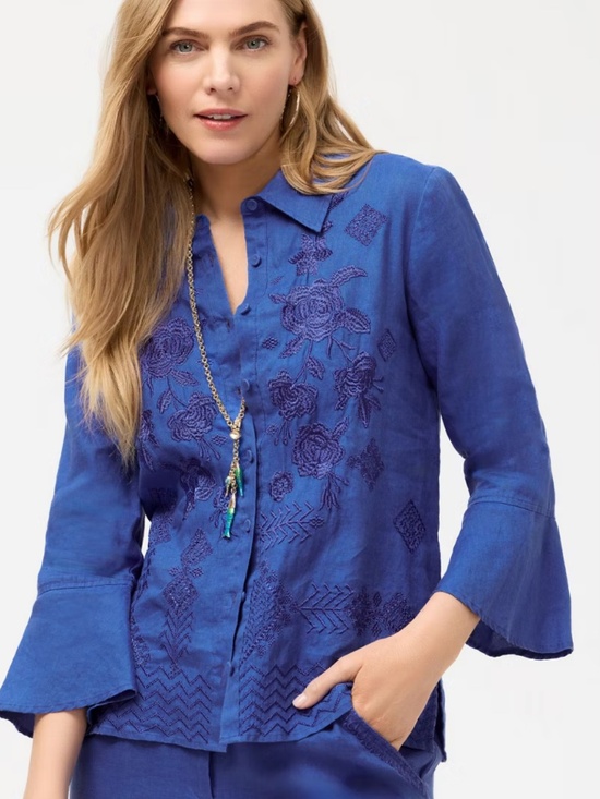Johnny Was Tops - Johnny Was Ruffle Sleeve Shirt in Admiral Blue